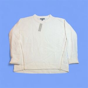 NWT J. Crew 100% Wool Women's Cream Crewneck Sweater with Gold Zipper Detail XS